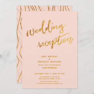 Goldene Wellen und Handschrift Blush Hochzeitsempf Einladung