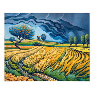 Goldene Wellen unter stürmischen Himmel Fotodruck