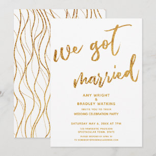 Goldene Wellen Wir sind verheiratet Weiße Hochzeit Einladung
