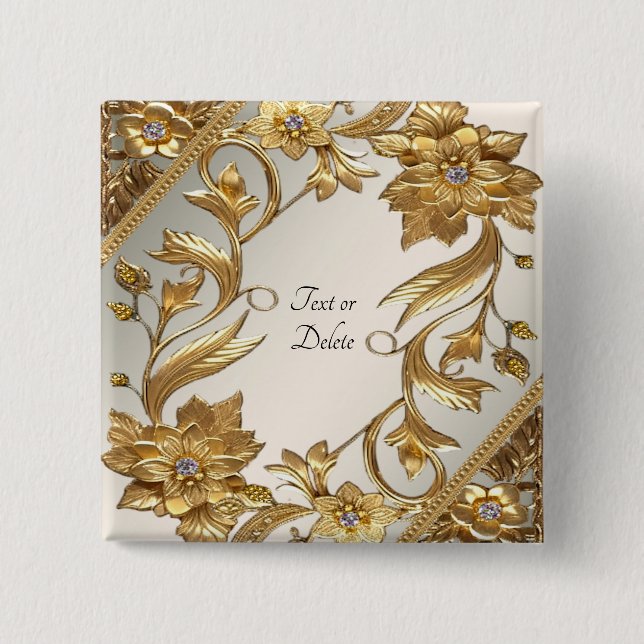 Goldene Wellenblumen-Knopf Button (Vorderseite)
