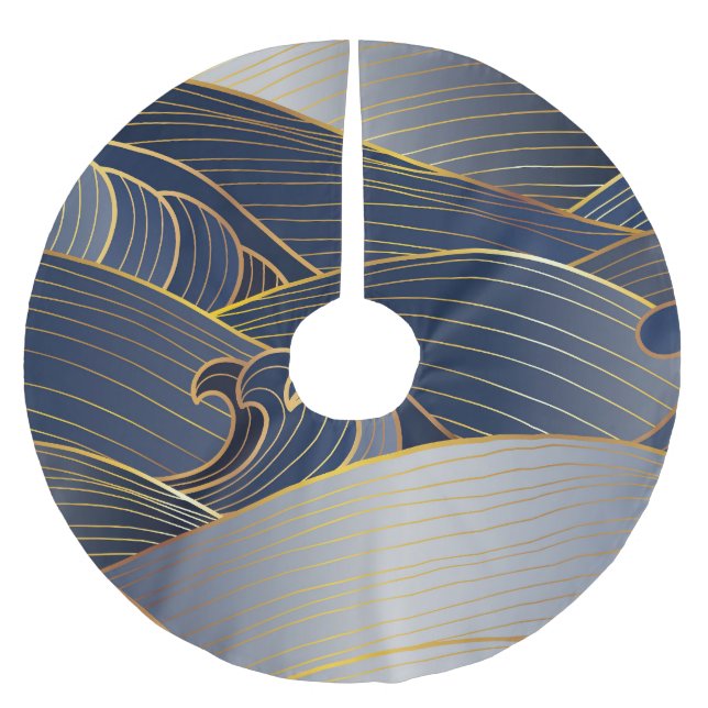 Goldene Wellenlinien, abstrakt vintage. Polyester Weihnachtsbaumdecke (Vorderseite)