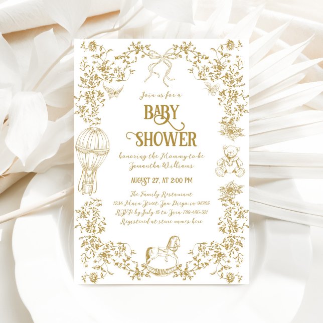 Goldene Whimsical Floral Baby Dusche Einladung (Von Creator hochgeladen)