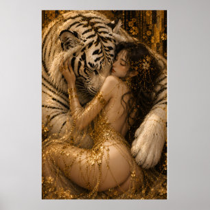 Goldene White Tiger Versuchung Fantasy Kunst Poster