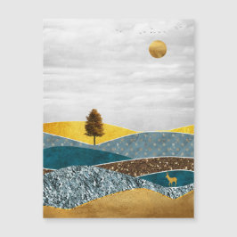 Goldene Wiese mit Bäumen und Hirschen Magnetkarte