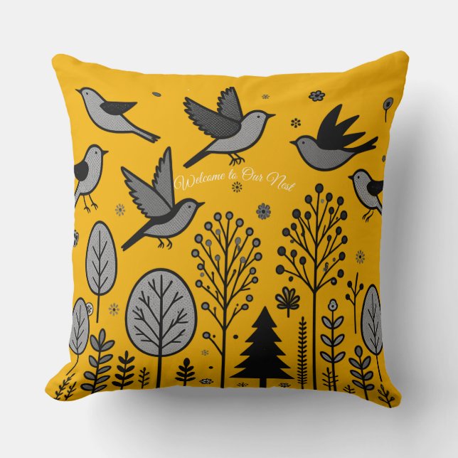 Goldene Wiesen Vögel Kissen (Vorderseite)