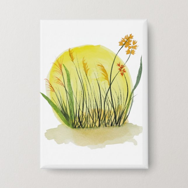 Goldene Wiesen-Wasserfarben-Kunststoffdruck Button (Vorderseite)