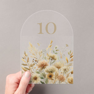 Goldene Wiesen-Wildblumen-Hochzeit Acryleinladungen
