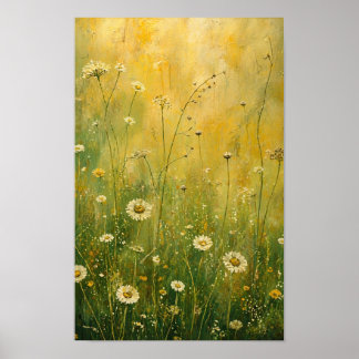 Goldene Wiesen-Wildblumen im texturierten Impressi Poster