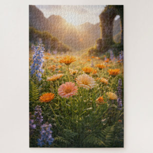 Goldene Wildblumen bei Sonnenaufgang – Kinematisch Puzzle
