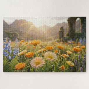Goldene Wildblumen bei Sonnenaufgang – Kino-Blumen Puzzle