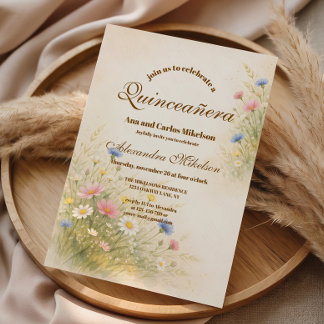 Goldene Wildblumen-Quinceañera auf der Wiese Einladung
