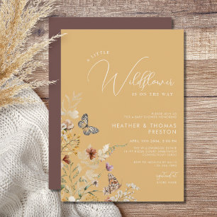 Goldene Wildblumen-Schmetterling-Wiese-Baby-Shower Einladung