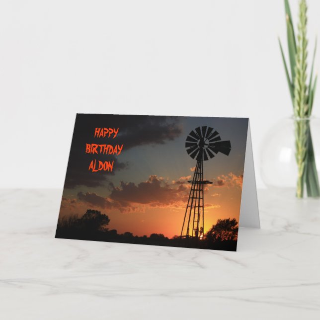 GOLDENE WINDMÜHLEN-SILHOUETTE-GEBURTSTAG Karte (Vorderseite)
