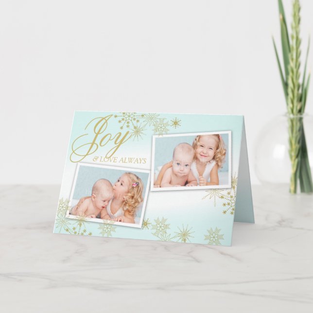 Goldene Winterschneeflocken Foto Feiertagskarte (Vorderseite)