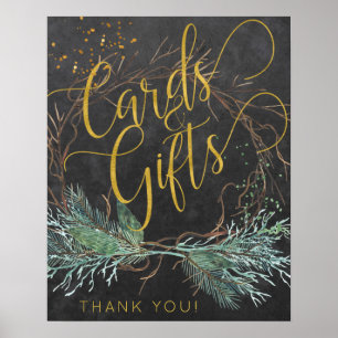 Goldene Winterskriptkarten und Hochzeitszeichen Poster