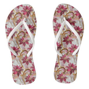 Goldene Wirbel Burgundy Pink Weihnachten Poinsetti Flip Flops