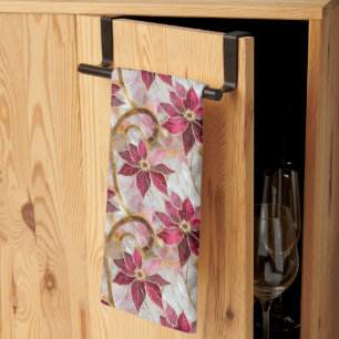 Goldene Wirbel Burgundy Pink Weihnachten Poinsetti Geschirrtuch