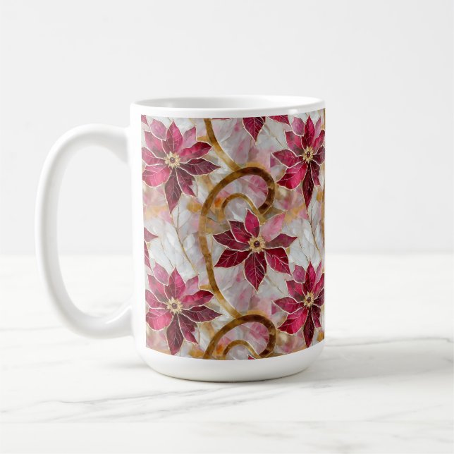 Goldene Wirbel Burgundy Pink Weihnachten Poinsetti Kaffeetasse (Links)
