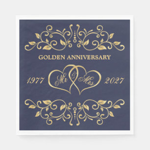 Goldene Wirbel, Herz 50. Hochzeitstag Serviette