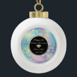 Goldene Wirbel Holografie 50 Jahre Hochzeit Keramik Kugel-Ornament<br><div class="desc">Eleganter Golddiamant und blumengeschmückte Wirbel zum 50. Hologramm-Hochzeitstag.</div>