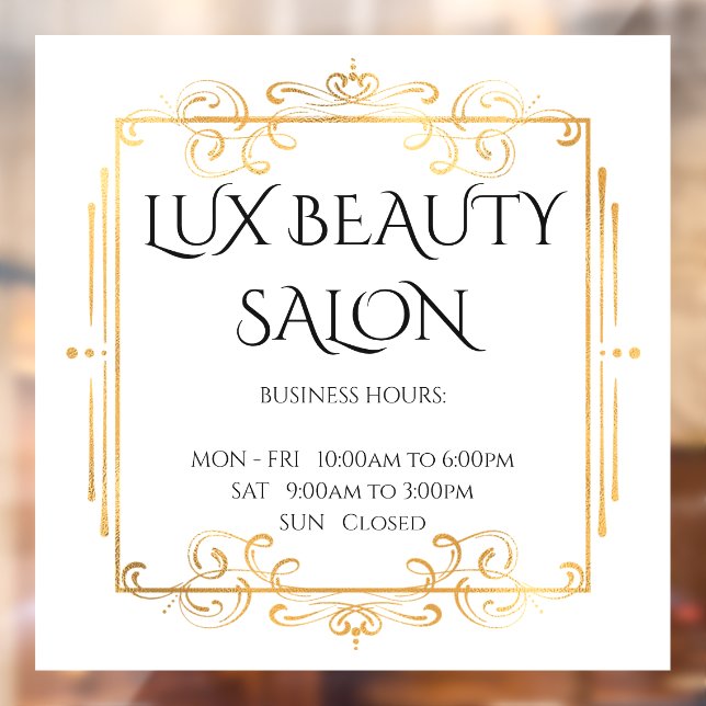 Goldene Wirbel Weiße elegante Geschäftszeiten Fensteraufkleber (Blatt 2)