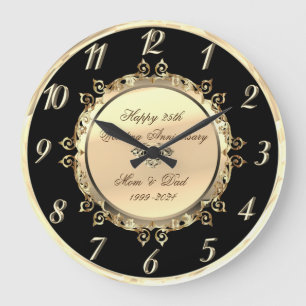 Goldene Wirbel zur 25. Hochzeitstag-Feier Große Wanduhr