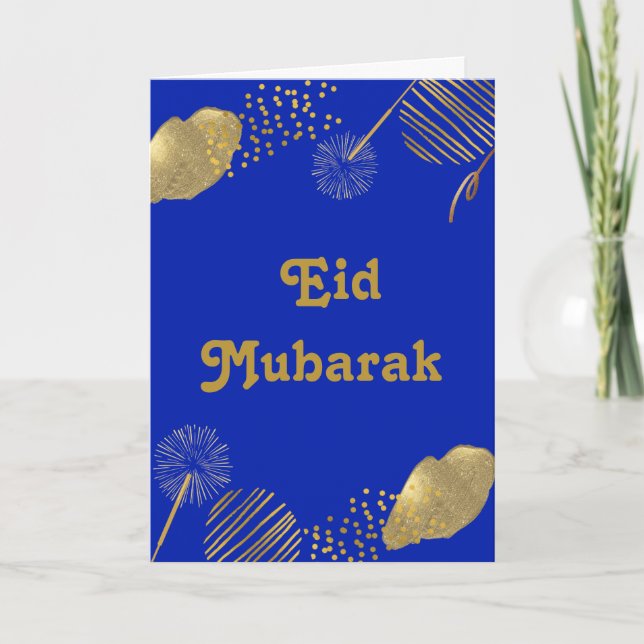Goldene Wünsche: Eid Mubarak Blue and Gold 2024 Ca Karte (Vorderseite)