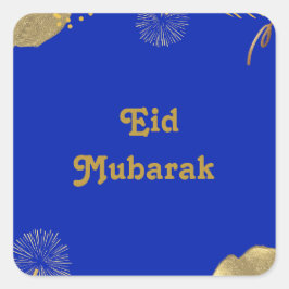 Goldene Wünsche: Eid Mubarak Blue und Gold 2024 Quadratischer Aufkleber