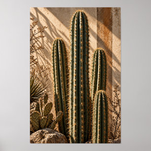 Goldene Wüstenkaktus-Botanik-Wandkunst Poster