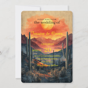 Goldene Wüstenlandschaft mit Silhouette Kakteen Einladung