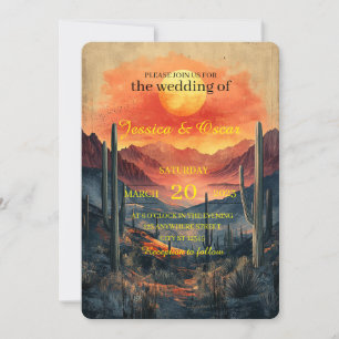 Goldene Wüstenlandschaft mit Silhouette Kakteen Einladung