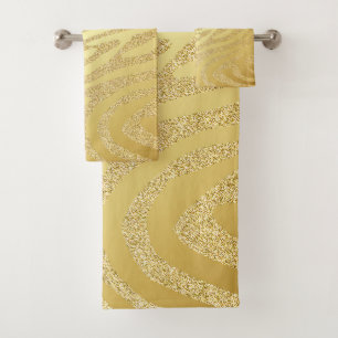  Goldene Zebra-Skin-Streifen auf Gold-Glitzer  Badhandtuch Set