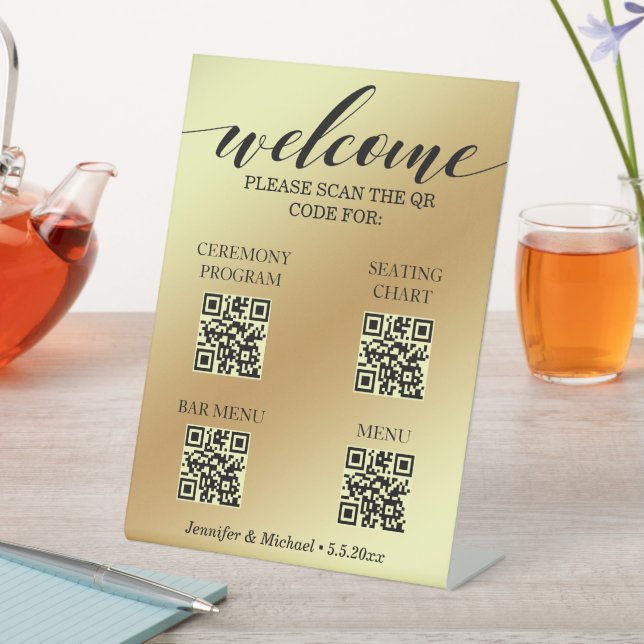 Goldene Zeremonie und Sitzplakette und Bar Menü qr Sockelschild (In Situ)