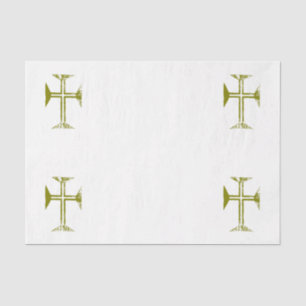Goldene zerstörte byzantinische Kreuz Seidenpapier