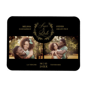 Goldene Zweige Elegante 2 individuelle Fotos Hochz Magnet