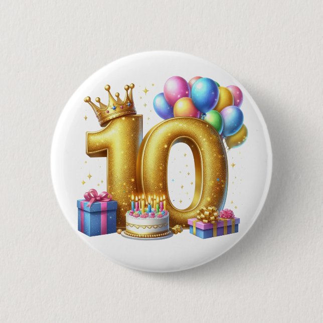 Goldener 10. Geburtstag Button (Vorderseite)