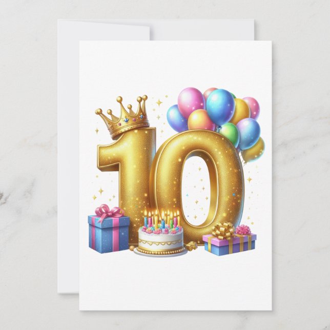 Goldener 10. Geburtstag Einladung (Vorderseite)