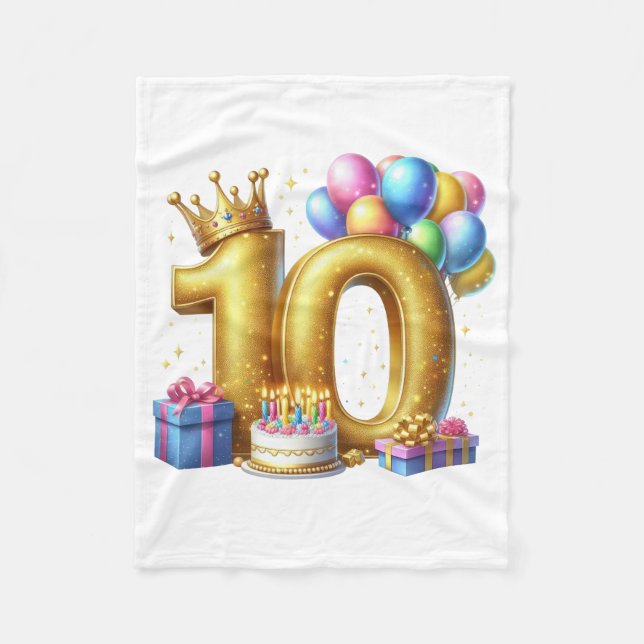 Goldener 10. Geburtstag Fleecedecke (Vorderseite)