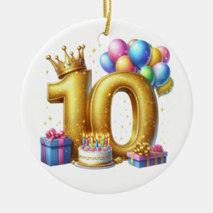 Goldener 10. Geburtstag Keramik Ornament