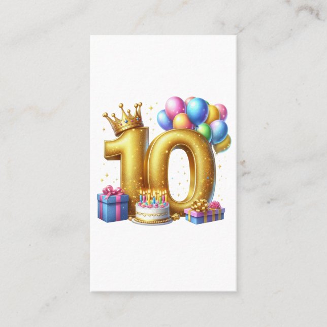 Goldener 10. Geburtstag Visitenkarte (Vorderseite)