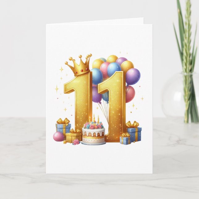 Goldener 11. Geburtstag Dankeskarte (Vorderseite)