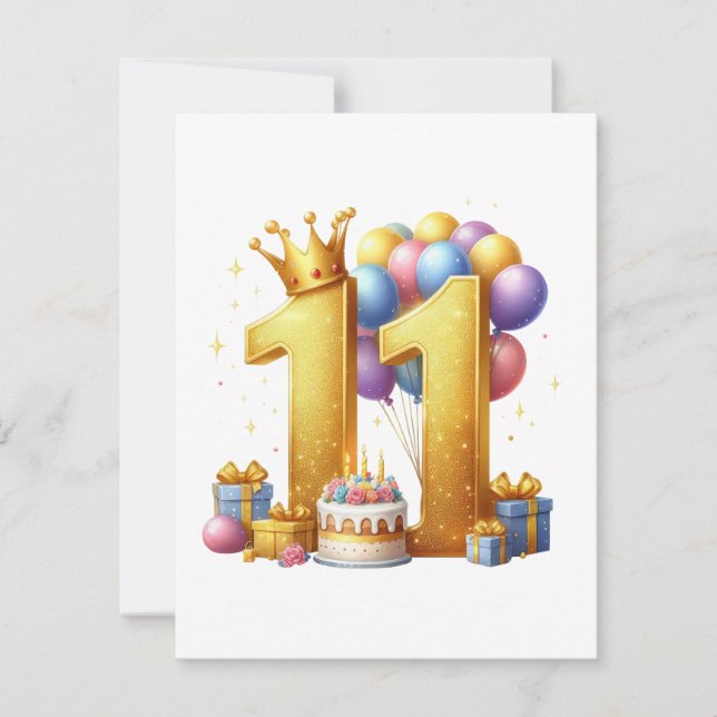 Goldener 11. Geburtstag Einladung (Vorderseite)