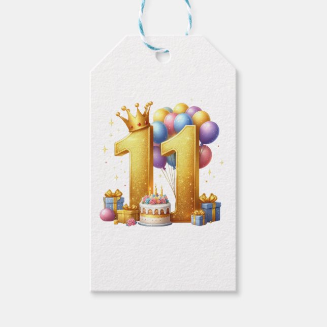 Goldener 11. Geburtstag Geschenkanhänger (Vorderseite)