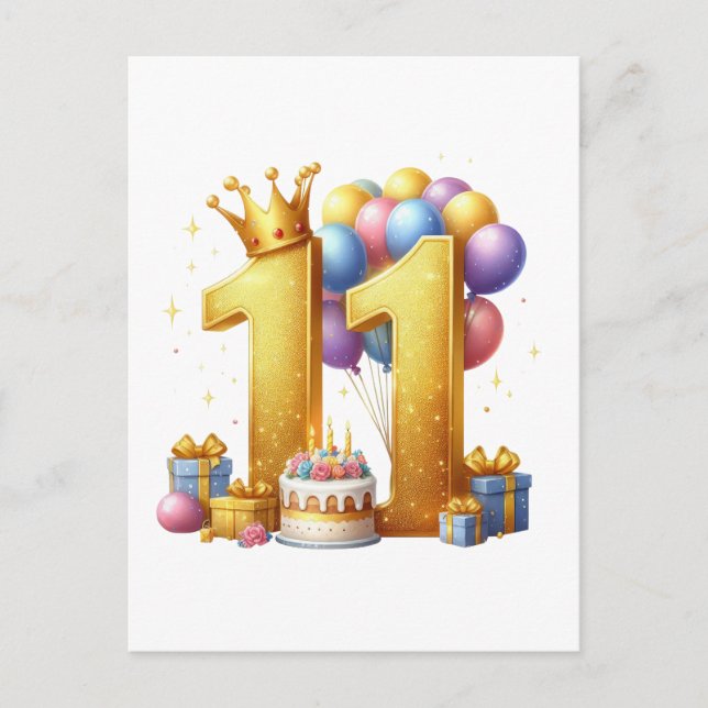 Goldener 11. Geburtstag Postkarte (Vorderseite)