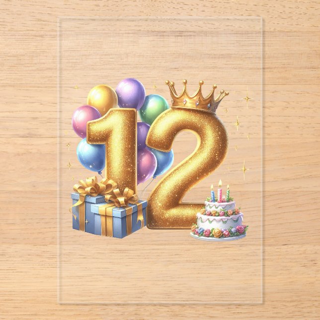 Goldener 12. Geburtstag Acryleinladungen (Vorderseite)