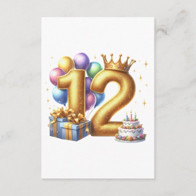 Goldener 12. Geburtstag Begleitkarte (Vorderseite)