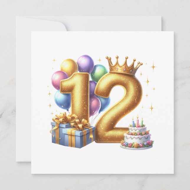 Goldener 12. Geburtstag Einladung (Vorderseite)