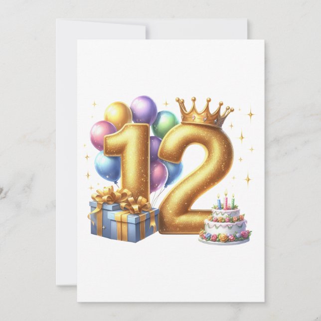 Goldener 12. Geburtstag Einladung (Vorderseite)