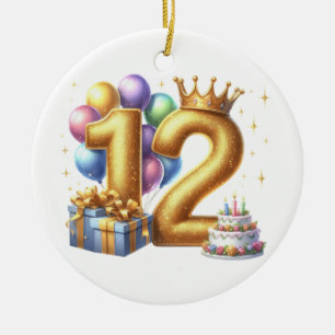 Goldener 12. Geburtstag Keramik Ornament