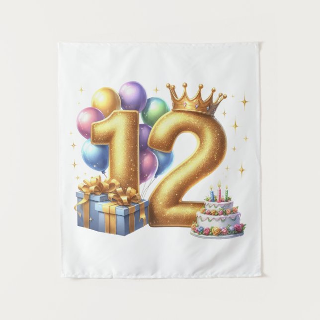 Goldener 12. Geburtstag Wandteppich (Vorderseite)